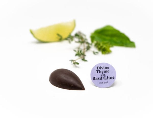 Divine Thyme with Basil and Lime 75 Dark BonBon The Good Chocolatier