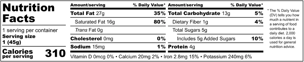 Our Bars Nutrition Facts at a Glance 4 SEASONAL Smooth Dark 95 Nutrition Label 1 1 1 1