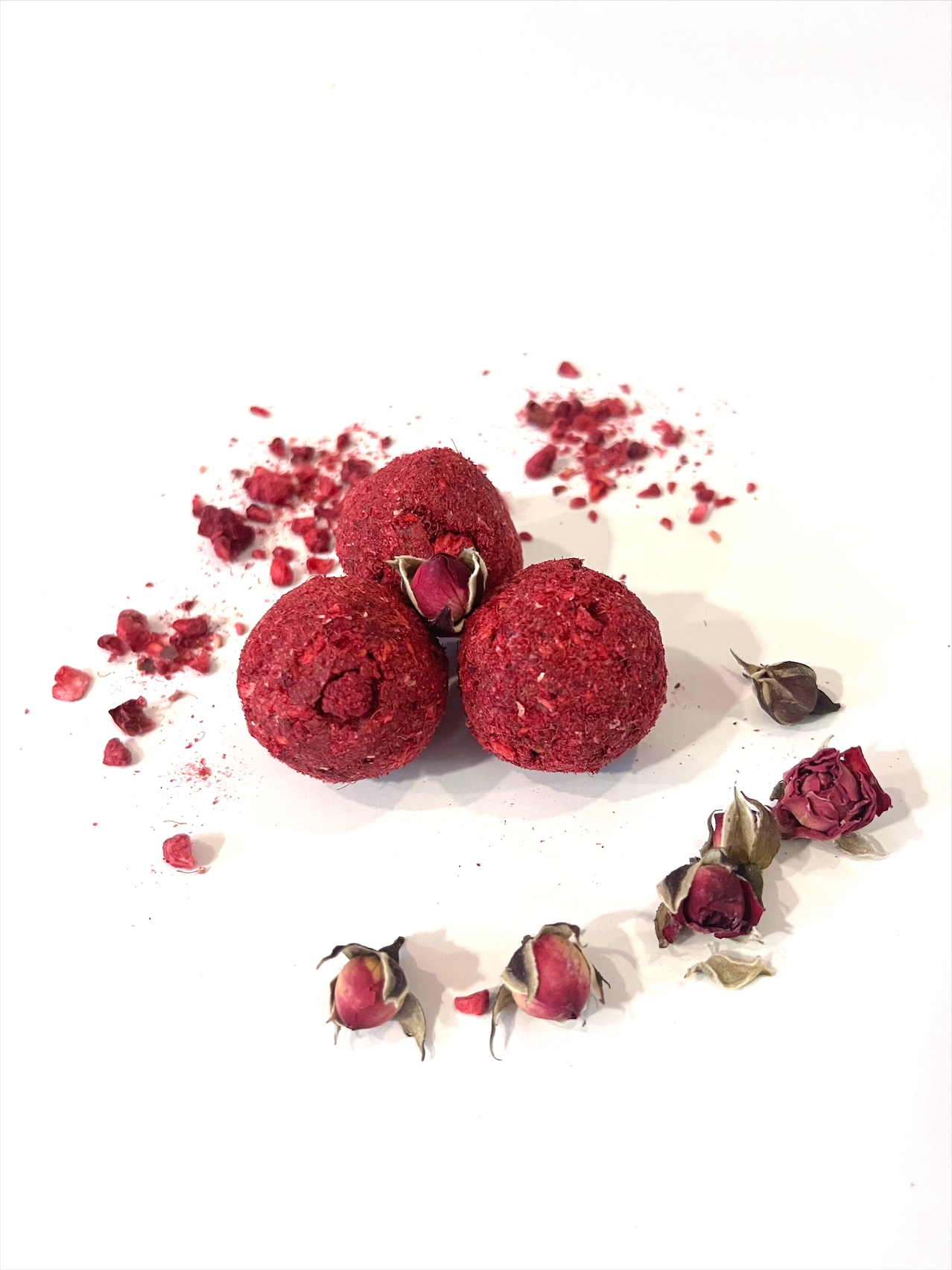 rose and raspberry truffles made in a chocolate making workshop for truffles